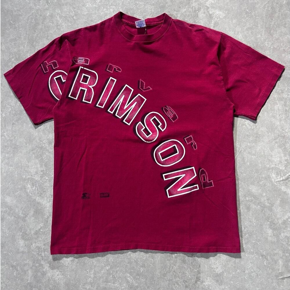 90s Vintage Harvard University Starter Spellout Red T Shirt Size XL